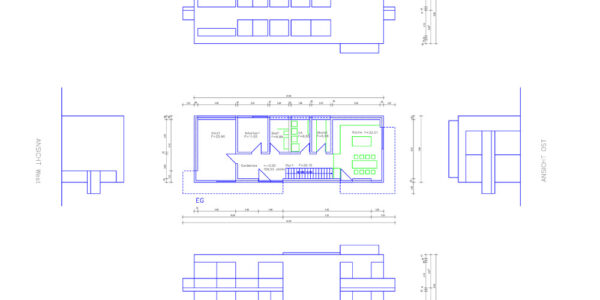Grundriss und Ansichten Architektenhaus